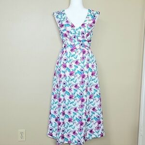 eShakti Womens Purple Floral Printed Midi Dress - Size Small/4